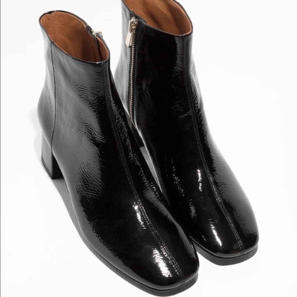 & other stories patent leather ankle booties